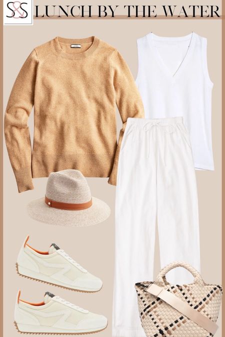 Jcrew cashmere sweater with white linen pants and neutral sneakers complete your spring vacation lunch outfit 

#LTKstyletip #LTKSeasonal #LTKtravel