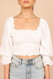 Isabelle Shirred Puff Sleeve Top - White | Petal & Pup (US)