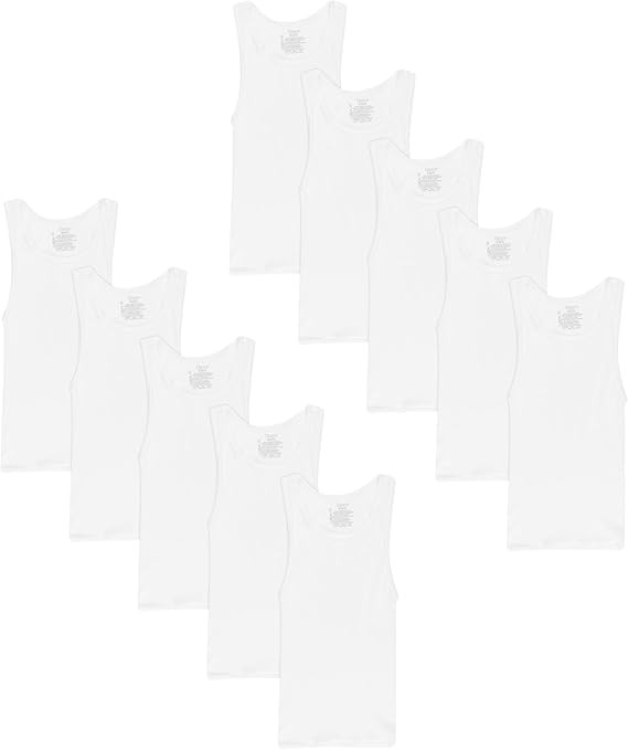 Hanes Boys’ Tank Cotton Undershirt, EcoSmart, 10 Pack, White | Amazon (US)