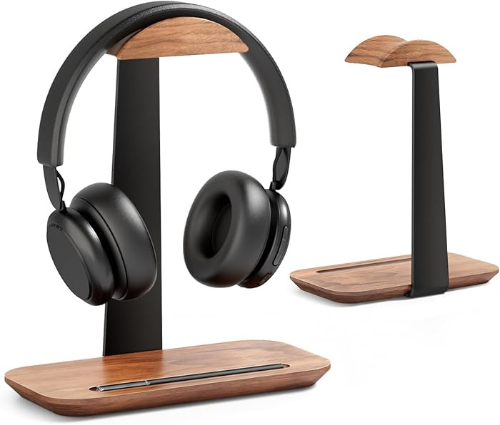 UPERGO Walnut Headphone Stand, Wood Headset Stand for Desk, Universal Headphone Holder with Stora... | Amazon (US)