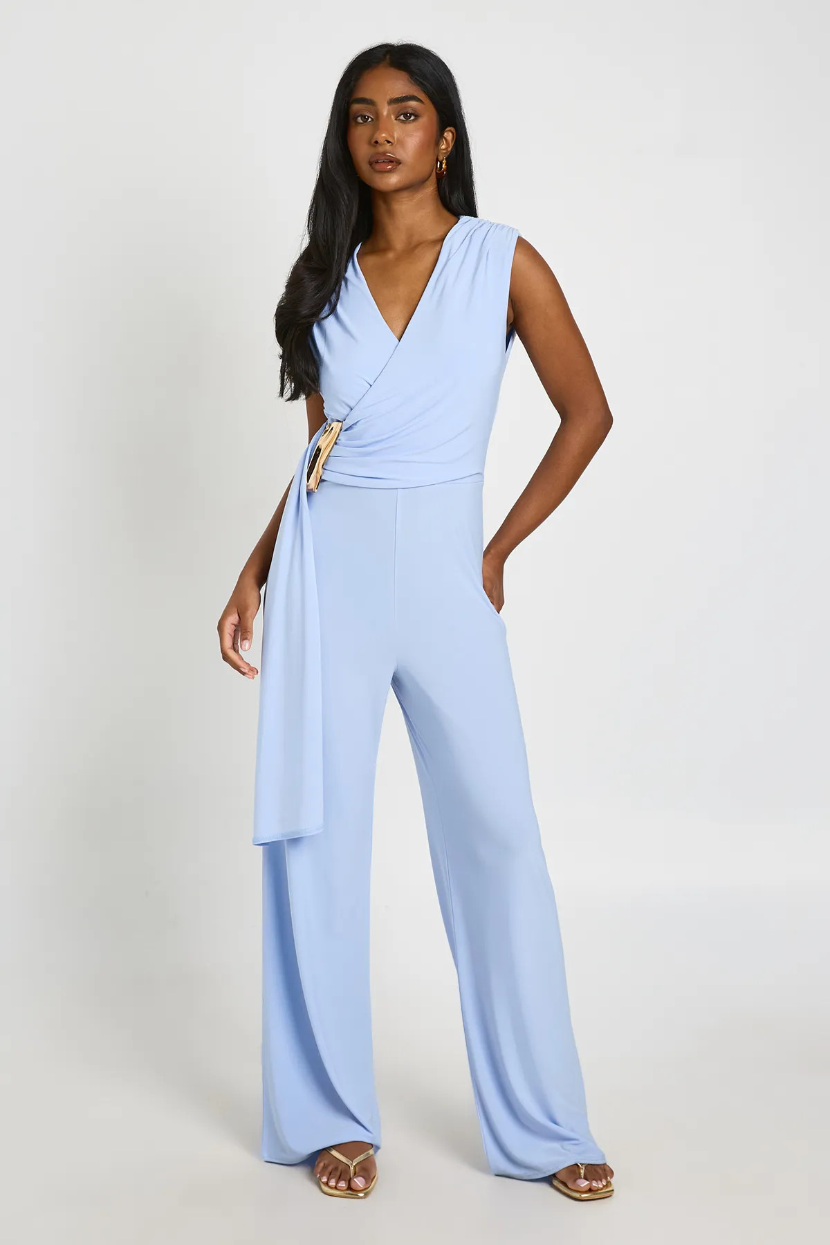 Soft Touch Drape Front Wide Leg Jumpsuit | Boohoo.com (UK & IE)