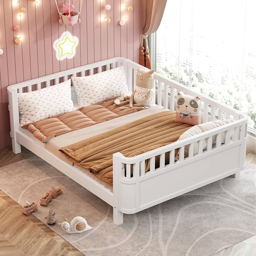DNYN Full Size Montessori Floor Bed with Safety Rails for Kids Bedroom,Low Profile Wooden Platfor... | Amazon (US)