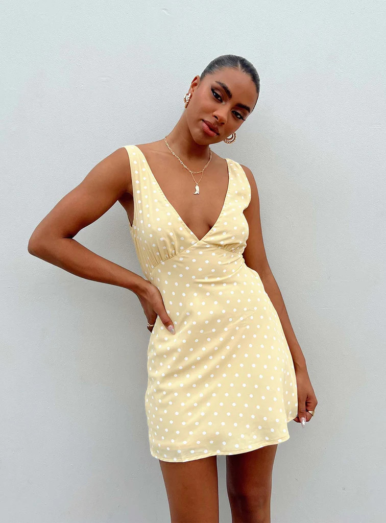 Nellie Mini Dress Yellow Polka Dot | Princess Polly US