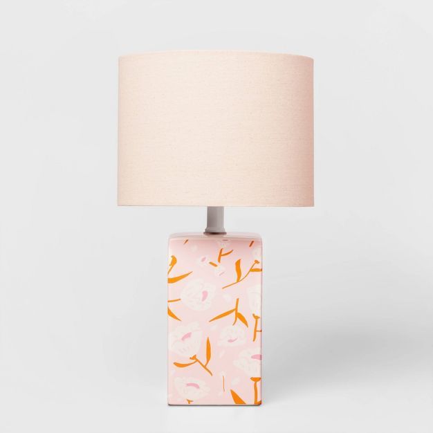 Floral Base Lamp with Cylinder Shade Pink - Pillowfort™ | Target