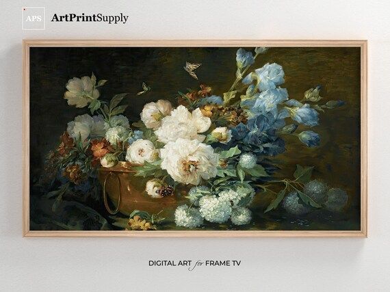 Samsung Frame TV Art White Flowers Oil Painting Vintage - Etsy | Etsy (US)
