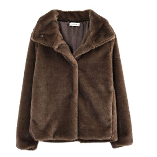 Amazhiyu Women's Faux Fur Coat Winter Long Sleeve Stand Collar Jackets Warm Brown, Large | Amazon (US)