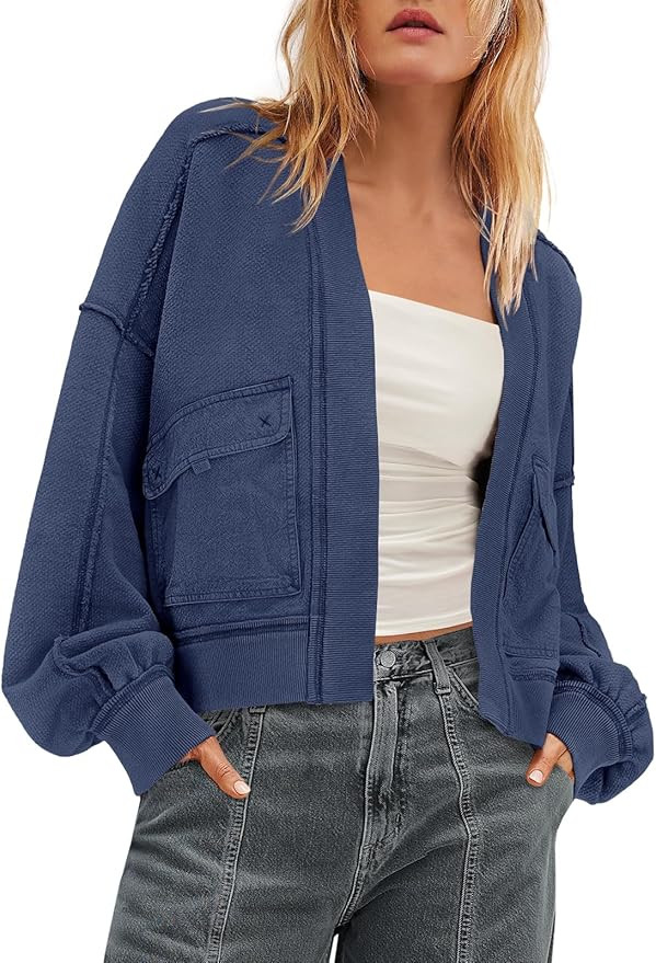 Nirovien Womens Sweatshirt Cardigan Open Front Oversized Sweatshirt Drop Shoulder Long Sleeve Jac... | Amazon (US)