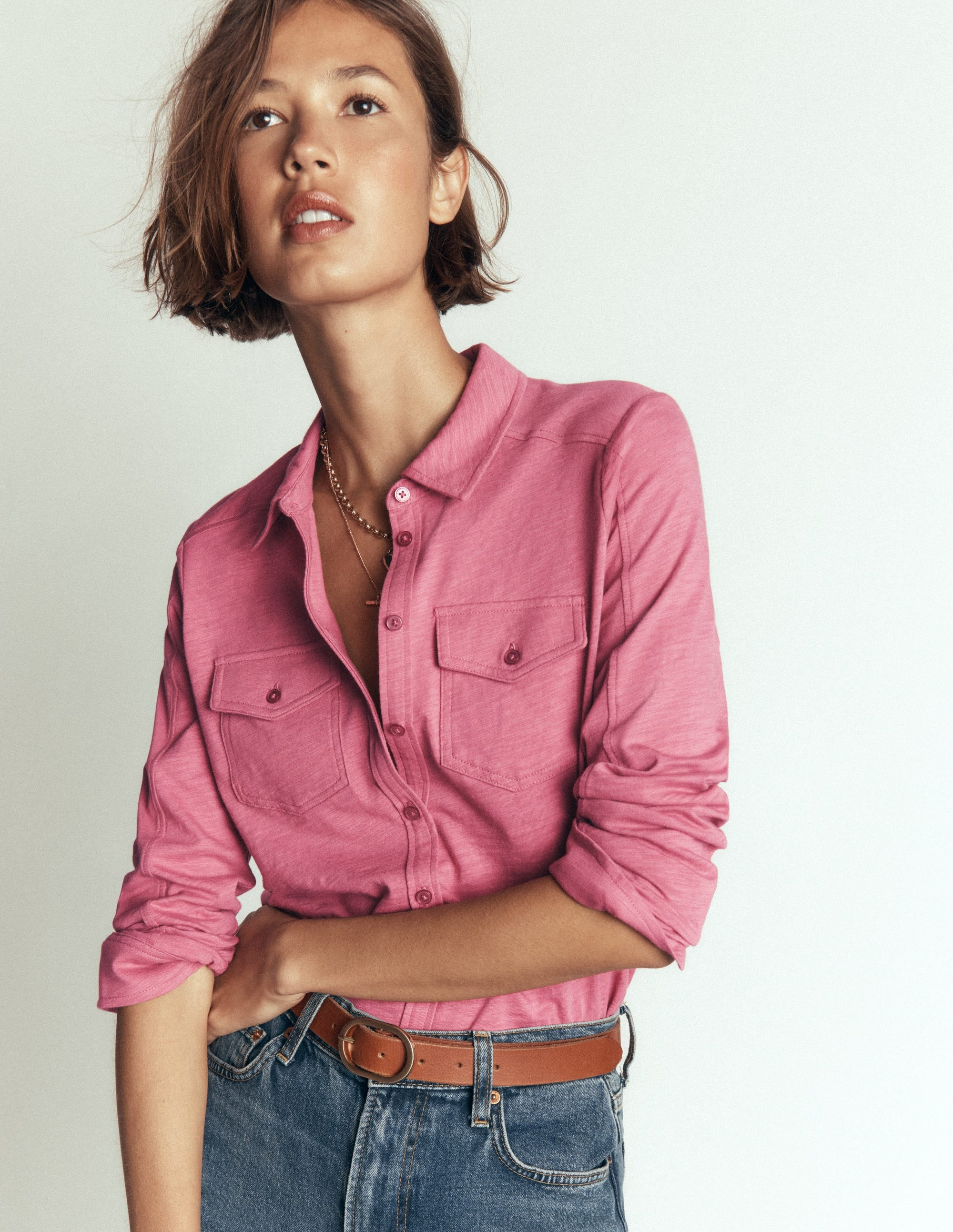 Seam Detail Jersey Shirt-Pink Heather | Boden (US)