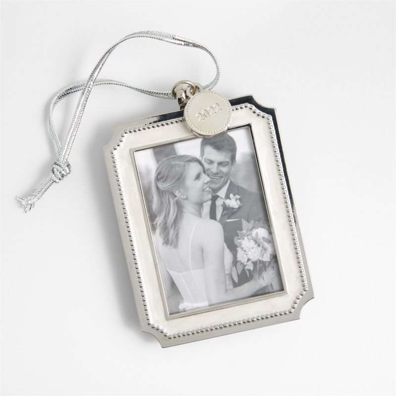 2022 Silver Pearl Picture Frame Christmas Tree Ornament | Crate & Barrel | Crate & Barrel