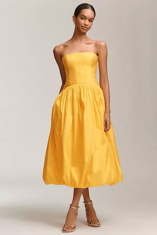 Strapless Drop-Waist Bubble Midi Dress | Anthropologie (US)
