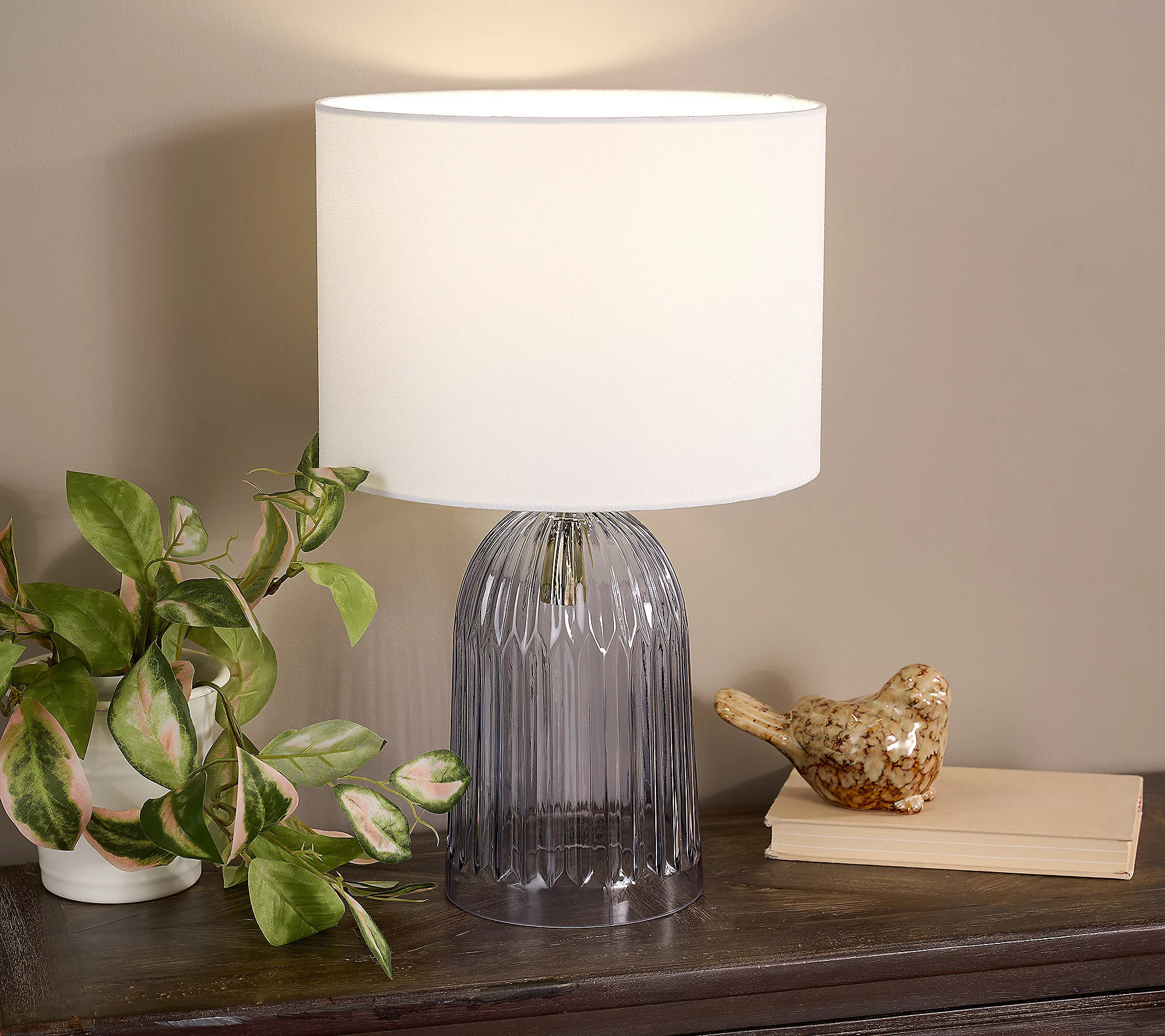 As Is 18"" Ribbed Glass 3-Way Tabletop Lamp by Kim Gravel | QVC