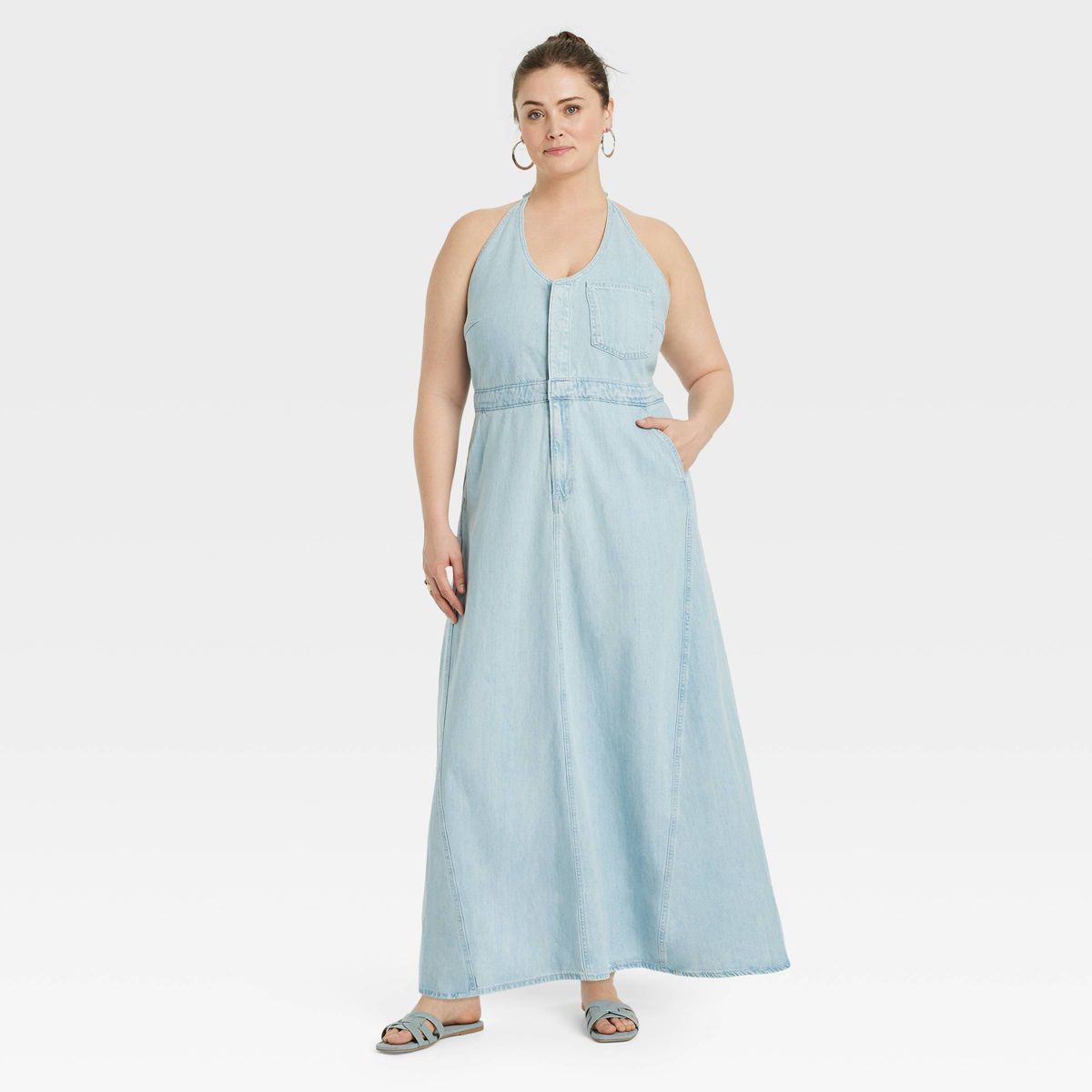 Women's Halter Neck Denim Maxi Dress - Universal Thread™ Blue | Target