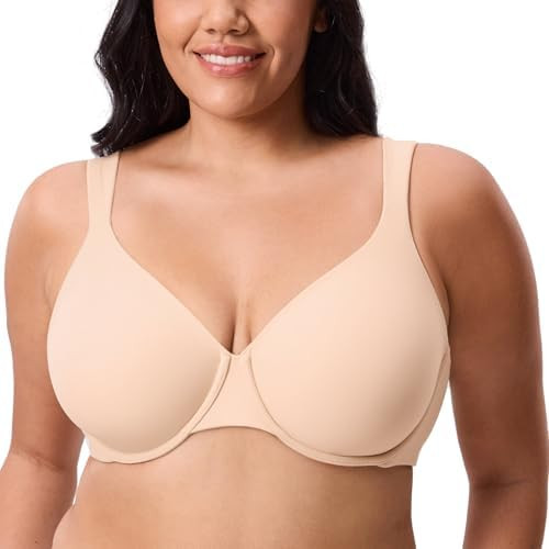 DELIMIRA Women's Inbarely Lift Full Coverage Bras Plus Size Unlined Supportive T Shirt Underwire ... | Amazon (US)