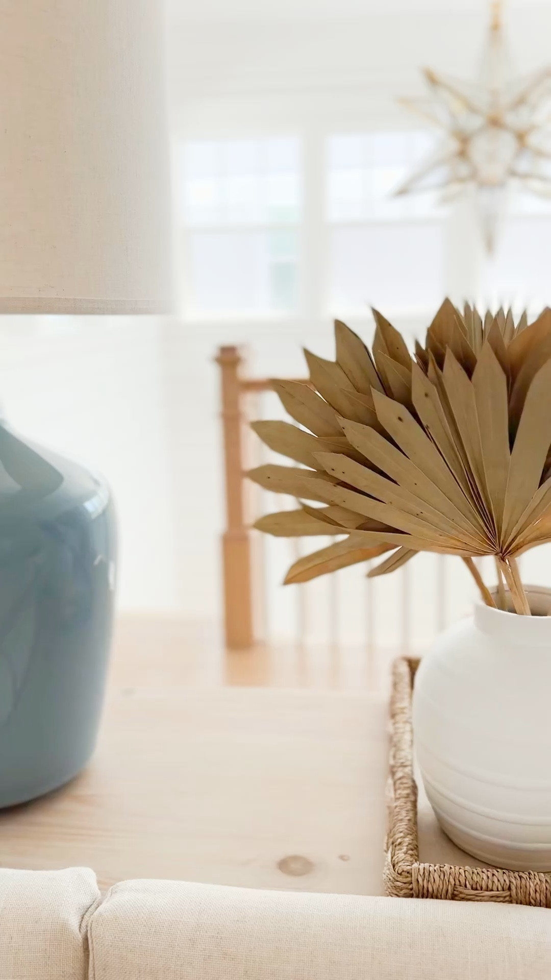 These dried fan palm leaves may be one of my favorite fall decor finds ever! So perfectly coastal yet the brown tones work for fall! Also linking this scalloped wood dough bowl (filled with seashells I’ve collected), white vase, woven tray, our sectionals came cabinet, long console table and blue gray lamps.
.
#ltkseasonal #ltkhome #ltksalealert #ltkfindsunder50 #ltkfindsunder100 #ltkstyletip coastal fall decorating, fall loft, fall living roomm

#LTKVideo #LTKHome #LTKSeasonal