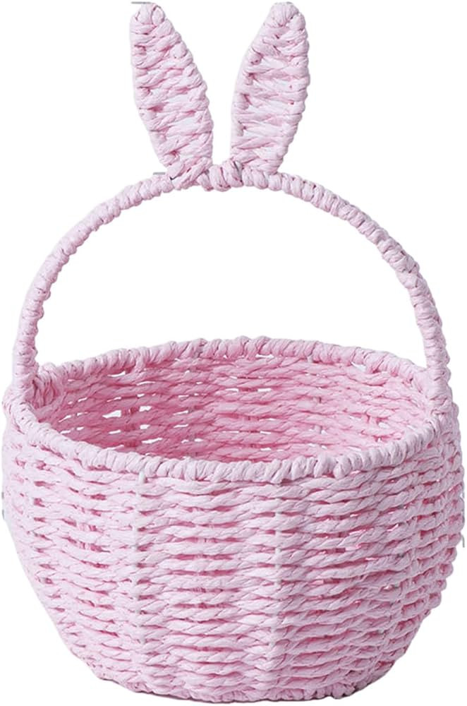 Easter Baskets for Kids Bunny Egg Bags with Cute Ears Easter Decor Handmade Woven Flower Girl Bas... | Amazon (UK)