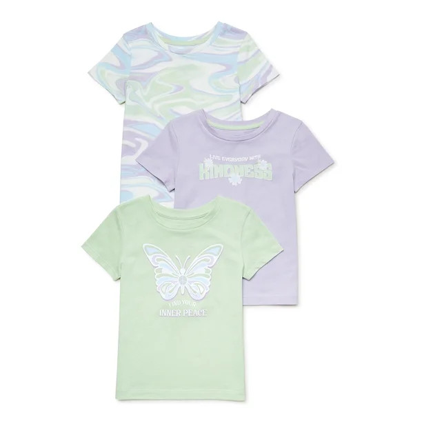 365 Kids from Garanimals Girls Short Sleeve T-Shirts, 3-Pack, Sizes 4-10 | Walmart (US)