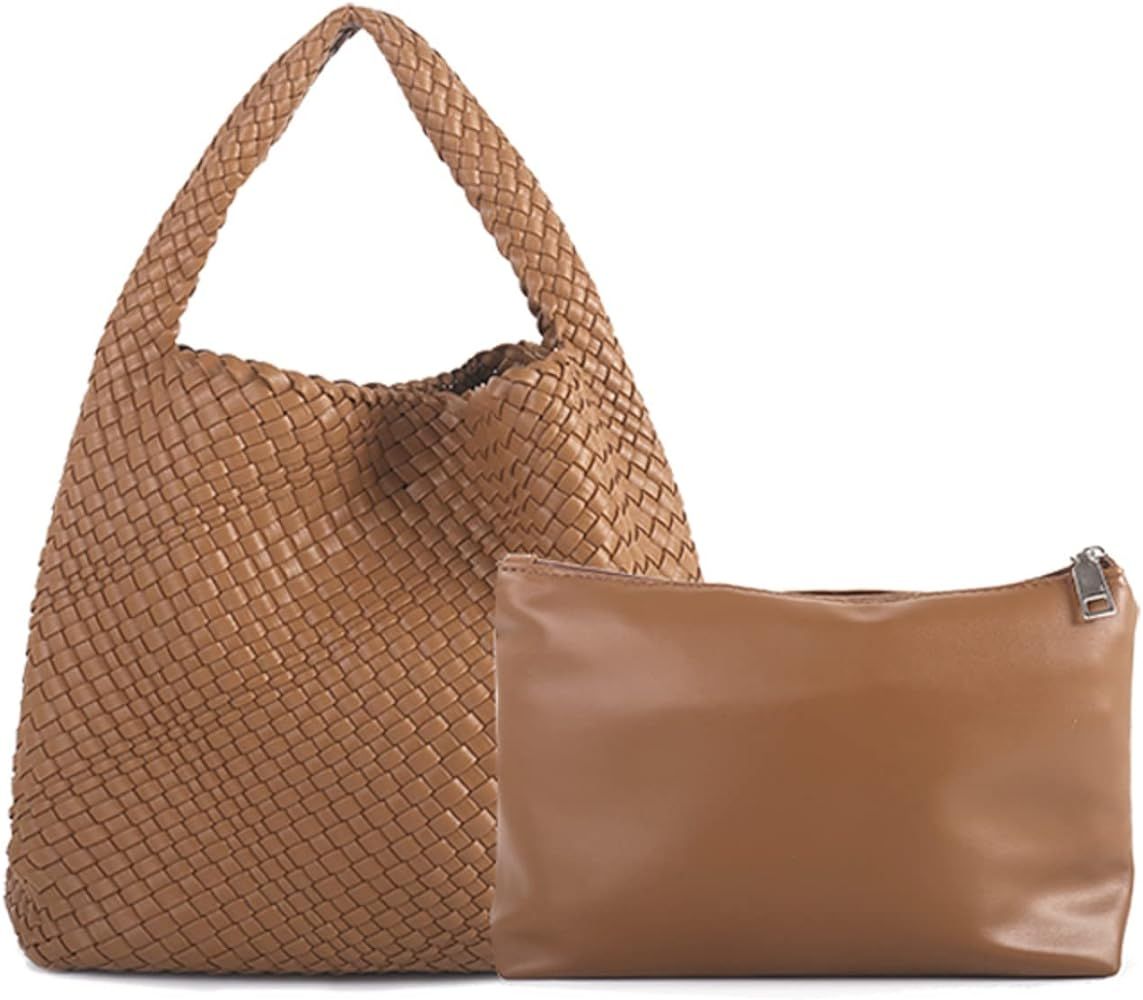 LMKIDS Women Vegan Leather Hand-Woven Tote Handbag Fashion Shoulder Top-handle Bag All-Match Underar | Amazon (US)
