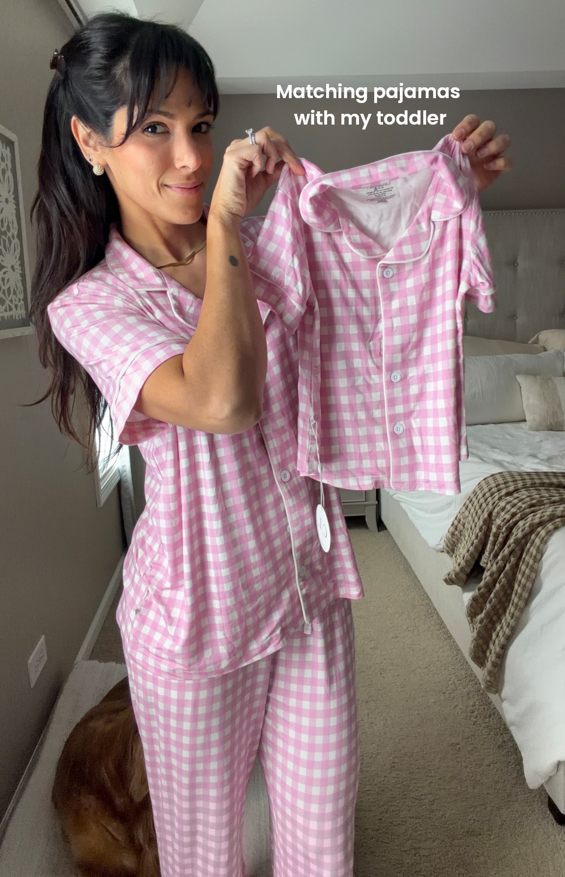Matching with my little one in the cutest pink gingham pajamas 💕 So soft and cozy, perfect for those snuggly moments at home! Loving how adorable and comfy these are for both of us. @candenlane did it again  #MatchingPJs #MomAndToddler  #PinkGingham #SoftPajamas #FamilyGoals 

#LTKKids