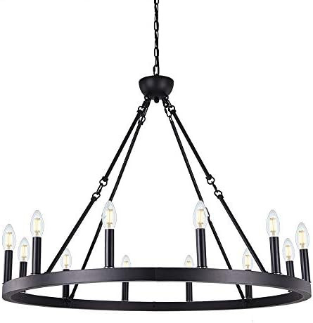Wellmet 12-Light Black Wagon Wheel Chandelier Diam 38 inch, Farmhouse Industrial Country Style Large | Amazon (US)