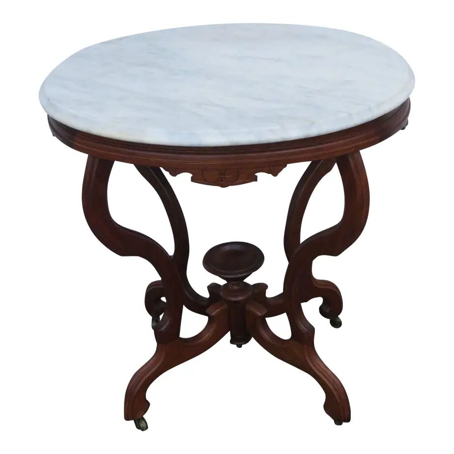 1880s Eastlake Victorian Carved Marble Top Side End Table | Chairish