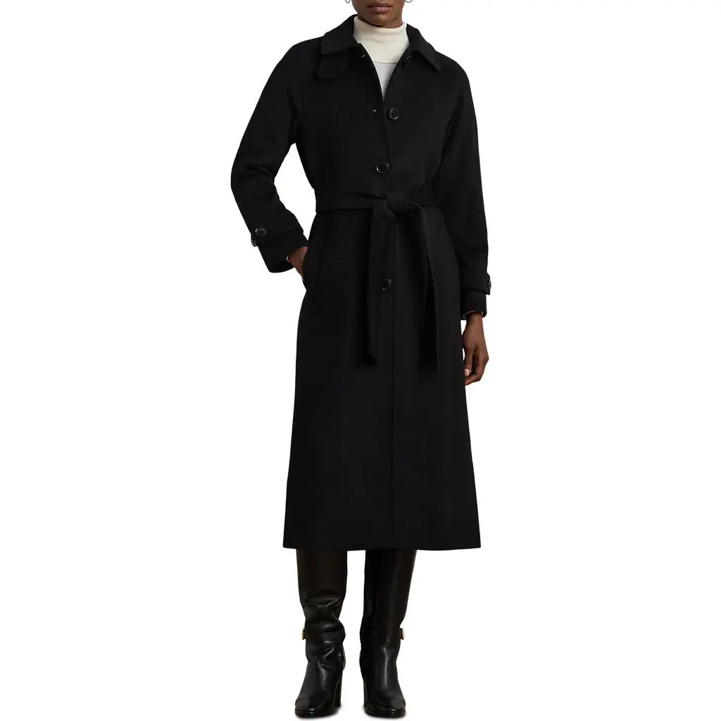 Lauren Ralph Lauren Wool Blend Trench Coat in Black at Nordstrom, Size 0 | Nordstrom