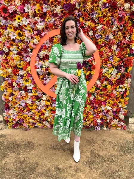 Spring Outfit - Green Maxi Dress (size small). White boots (size 8.5). #springoutfit #dress #dresses #maxidress #greendress #maxidress #boots #whiteboots 

#LTKfindsunder100 #LTKSeasonal #LTKstyletip