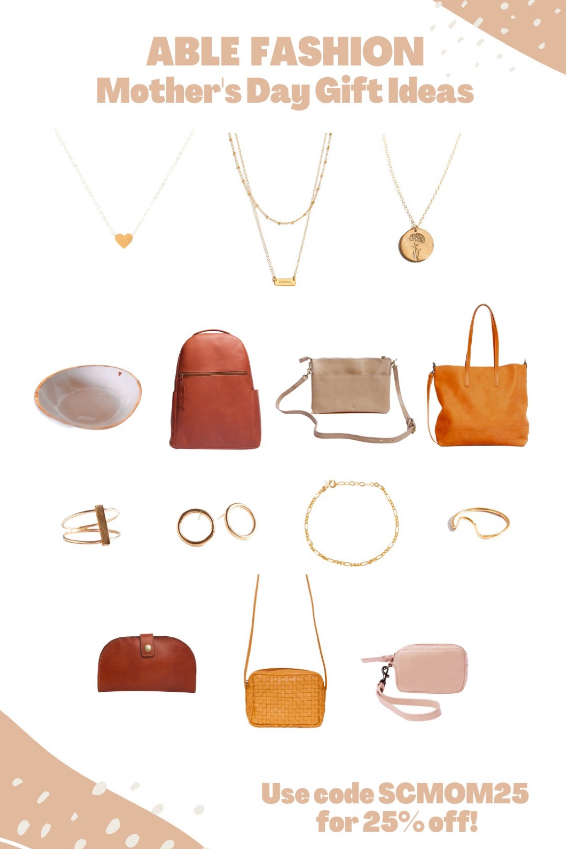 Mother’s Day gift ideas — jewelry, leather bags, wallets, bracelets, necklaces, earrings, jewelry dish & more

Use code SCMOM25 for a discount!

#LTKsalealert #LTKGiftGuide #LTKSeasonal