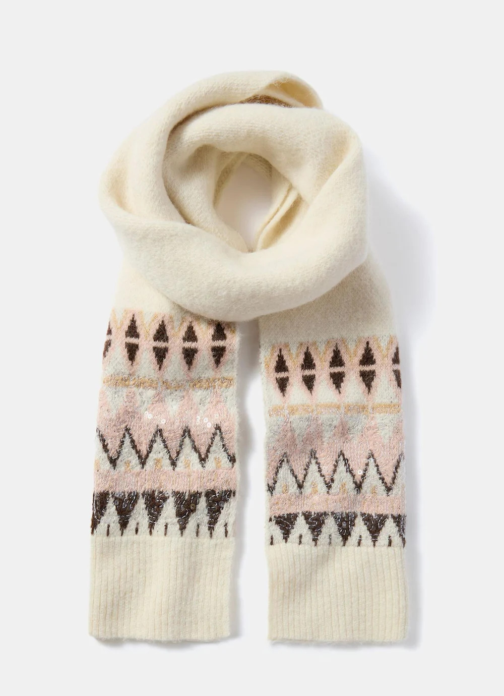 Cream Fair Isle Knitted Scarf | Mint Velvet