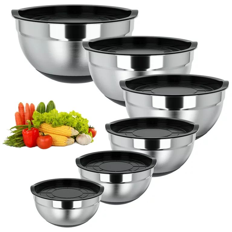 TINANA Mixing Bowls with Lids: Stainless Steel Mixing Bowls Set - 6 Piece Metal Nesting Mixing Bo... | Walmart (US)