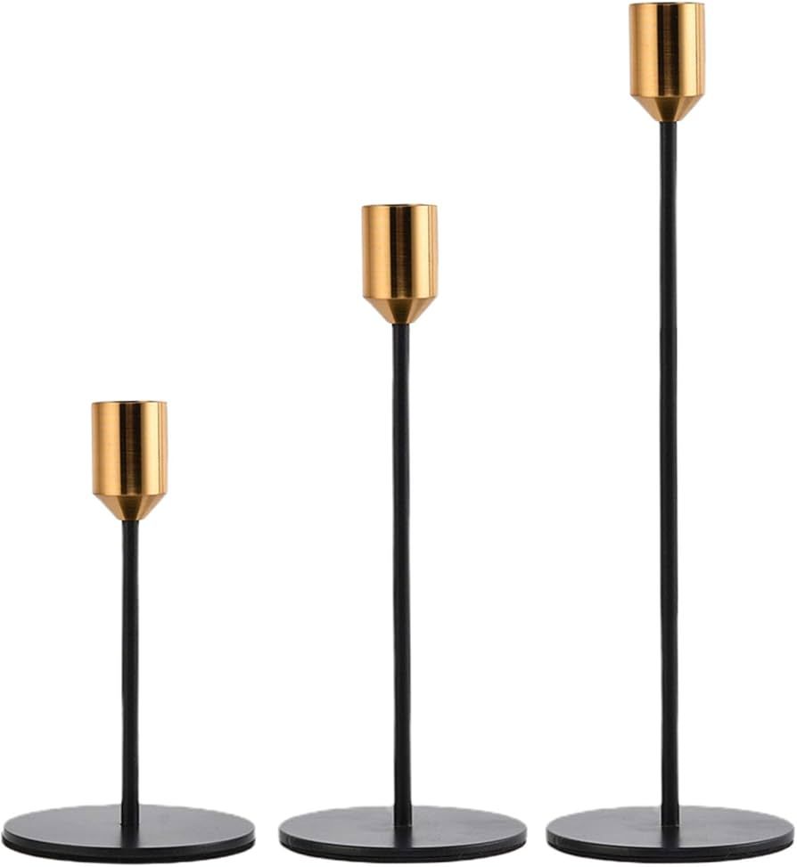 Matte Black Candle Holders Set of 3 for Taper Candles with Brass Color Top, Decorative Candlestic... | Amazon (US)