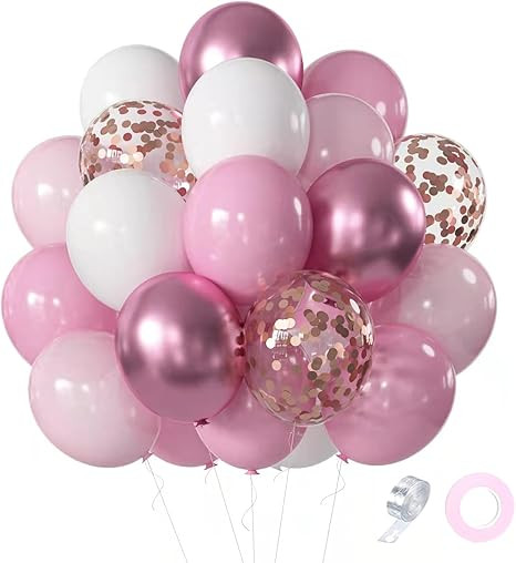 Pink White Rose Party Balloons, 60pcs 12 inch Pink White Rose Gold Confetti Balloons Kit, Pink Wh... | Amazon (US)