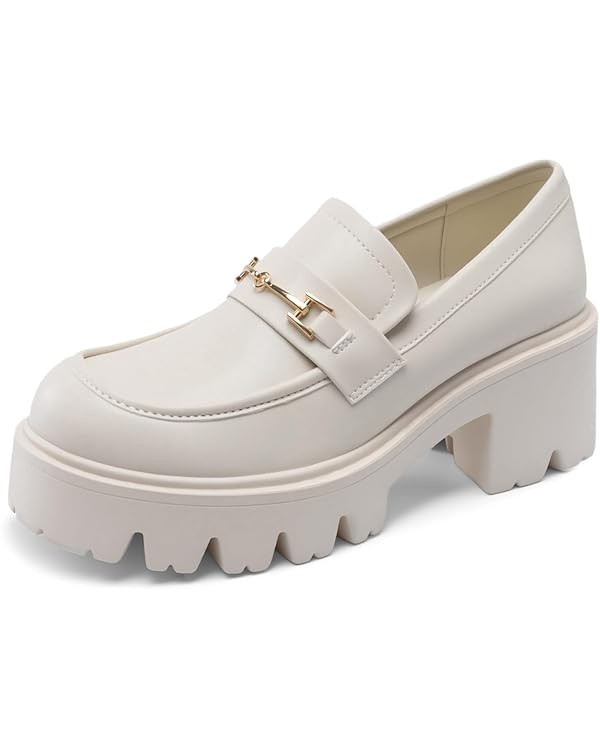 Women Loafers Platform Chunky Heel Slip On Lug Sole Casual Dressy Office Business Shoes | Amazon (US)