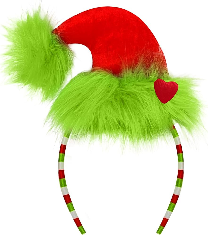 Green Furry Headband Christmas Hat Headband with Red Heart Cute Headpiece Funny Novelty Costume A... | Amazon (US)
