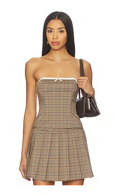 MAJORELLE Lara Top in Brown Multi Plaid from Revolve.com | Revolve Clothing (Global)