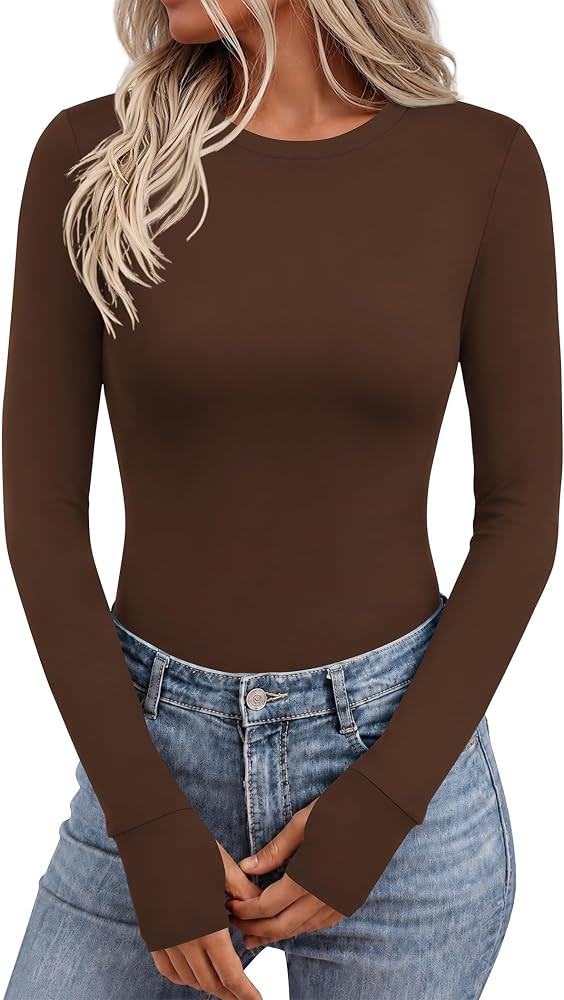 Ekouaer Long Sleeve Shirts for Women Crew Neck Undershirt with Thumb Holes | Amazon (US)