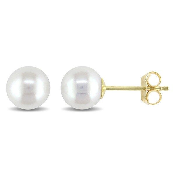 Miadora 14k Yellow Gold Cultured Freshwater Pearl Earrings - White | Bed Bath & Beyond
