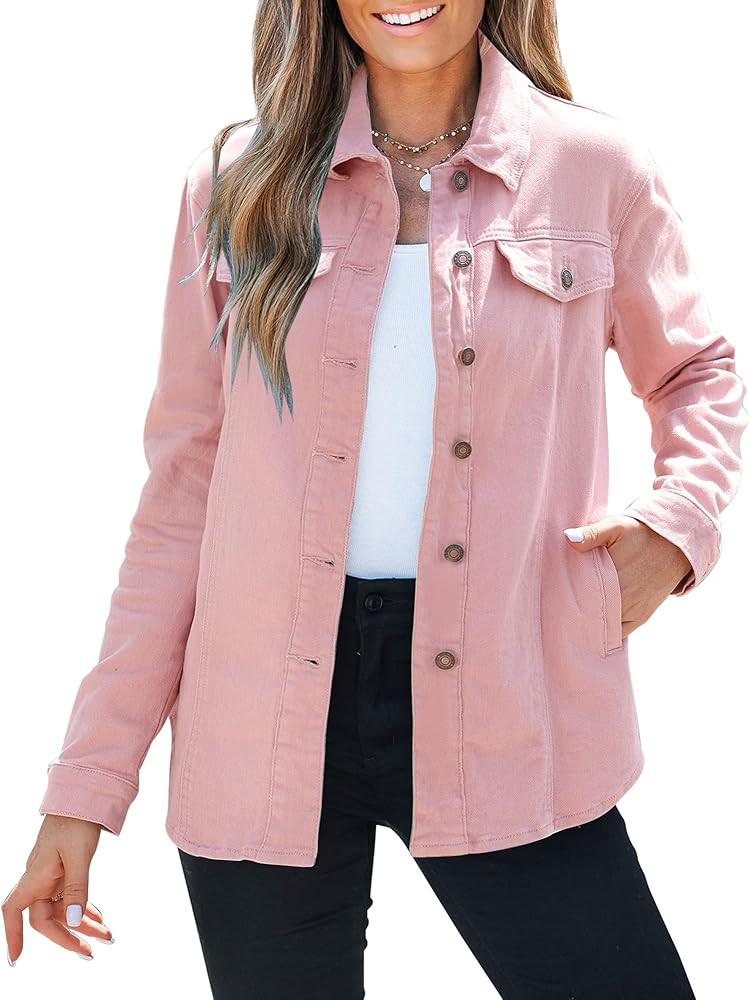 luvamia 2026 Jean Jackets for Women Fashion Denim Jacket Western Oversized Shacket Jacket Button ... | Amazon (US)