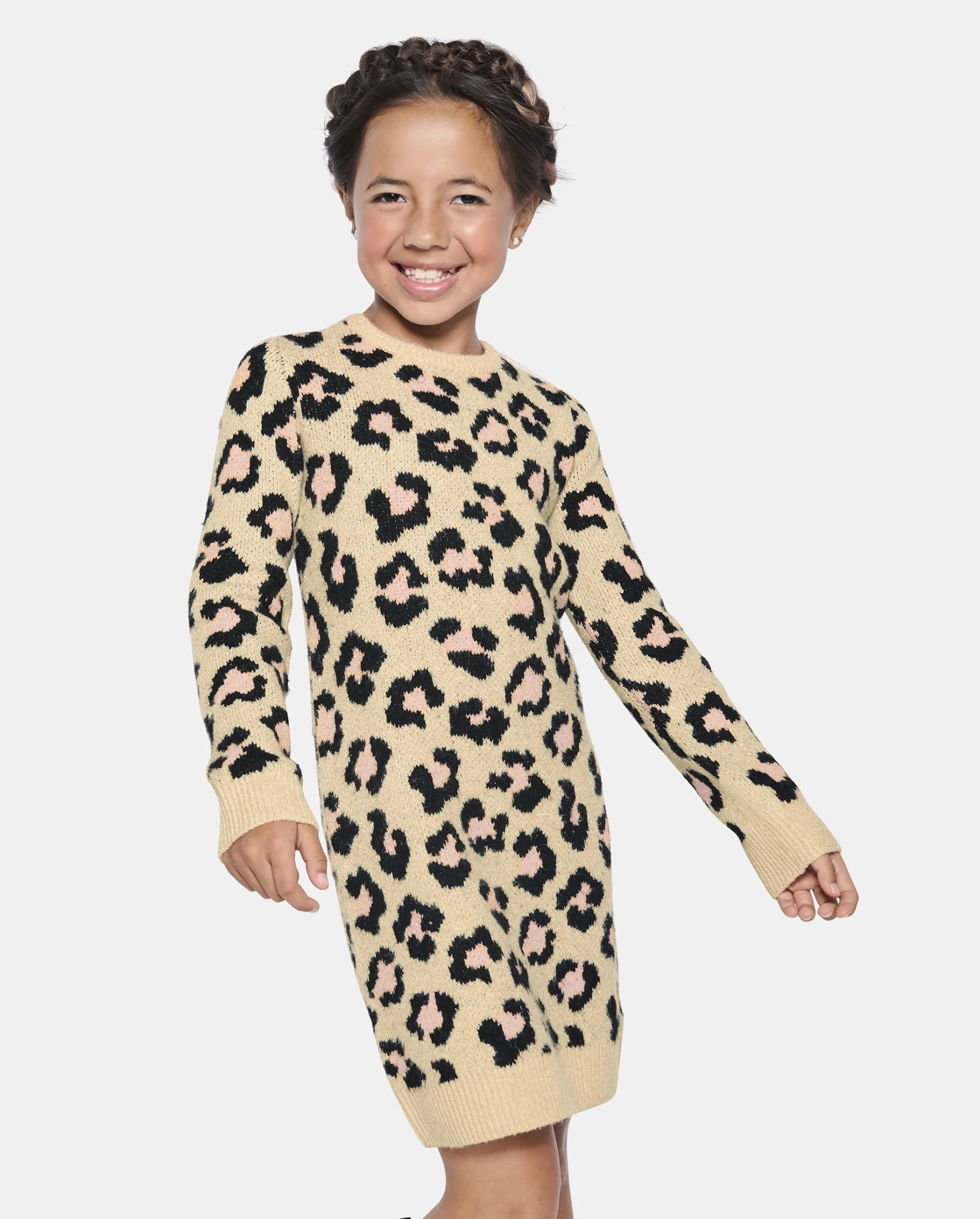 Girls Leopard Sweater Dress - toasted cashew | The Children's Place