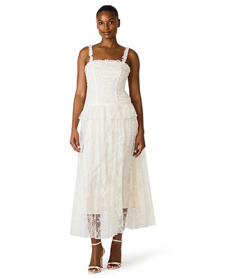 Ruched Chantilly Lace Drop Waist Peplum Maxi Dress | Macy's