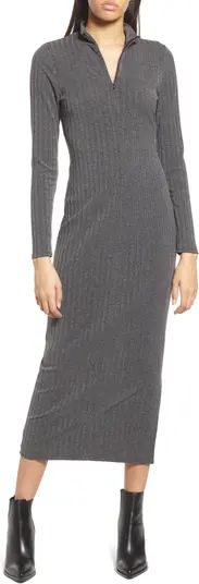 Ribbed Long Sleeve Zip Front Sweater Dress | Nordstrom