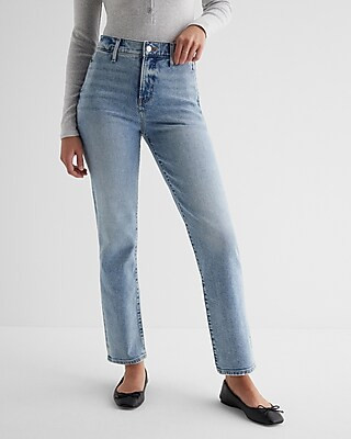 High Waisted Light Wash Modern Straight Jeans | Express