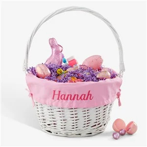 Personalized White Easter Basket With Drop-Down Handle - Light Pink | Things Remembered