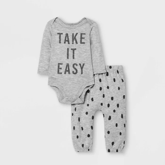 Grayson Mini Baby 2pc 'Take It Easy' Top & Bottom Set - Gray 3M | Target