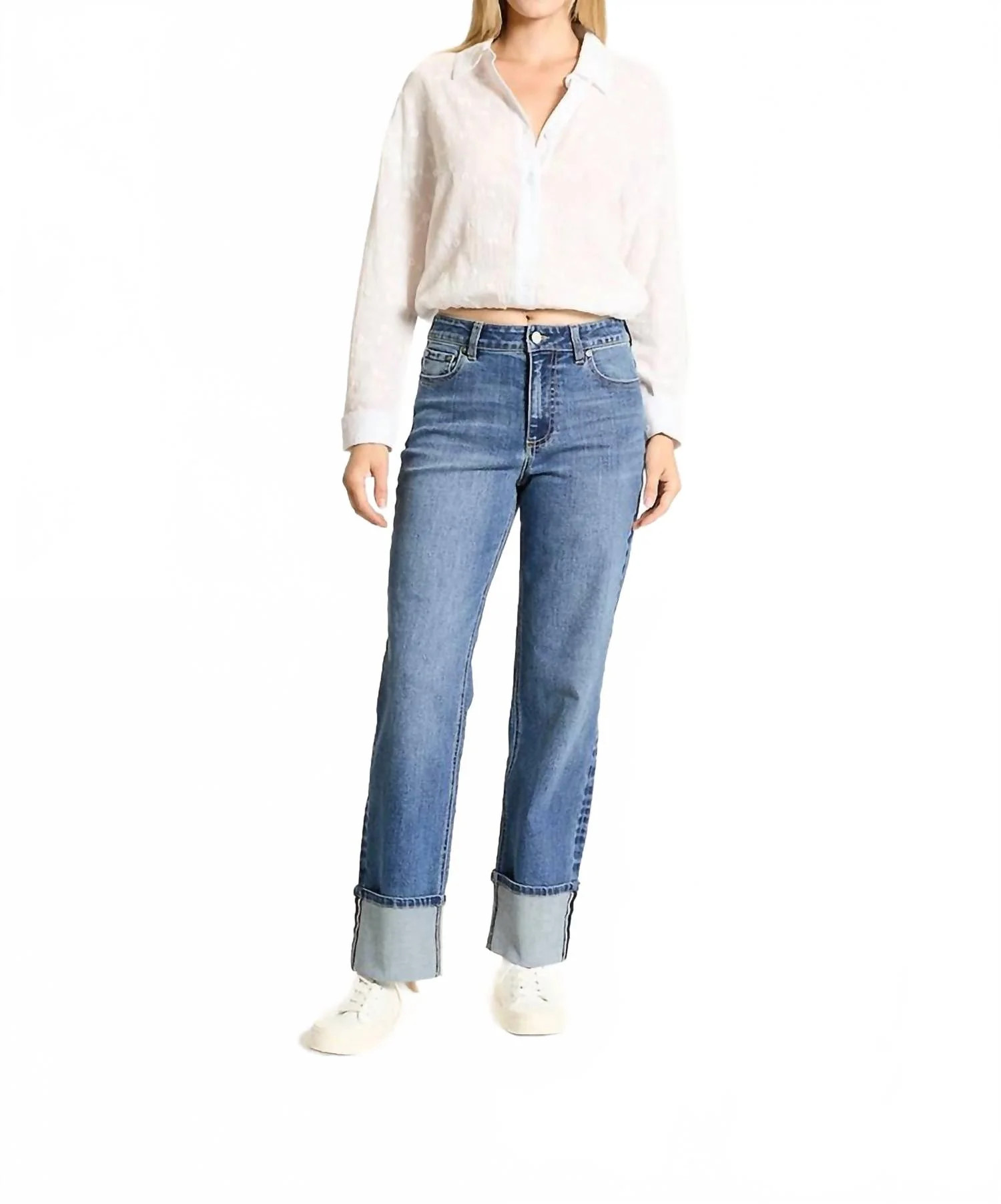 High Rise Cuffed Wide Leg Jean In Luna Dark Wash | Shop Simon