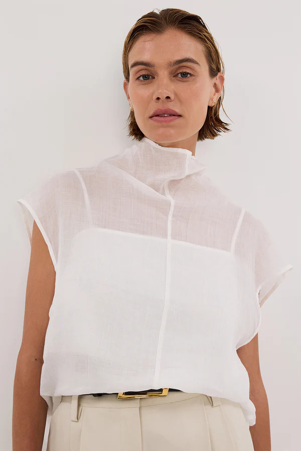 CARMEL WHITE RAMIE FUNNEL NECK TOP | DISSH