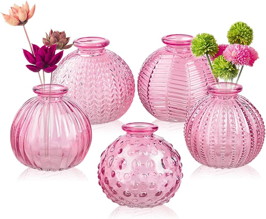 ELEGANTTIME Single Glass Bud Vase Pink Glass Vases for Centerpieces Decor Glass Flower Vase Bottl... | Amazon (US)