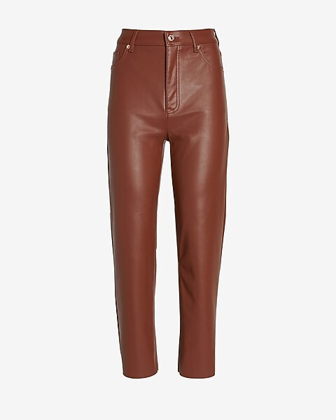 Super High Waisted Vegan Leather Cropped Straight Pant | Express