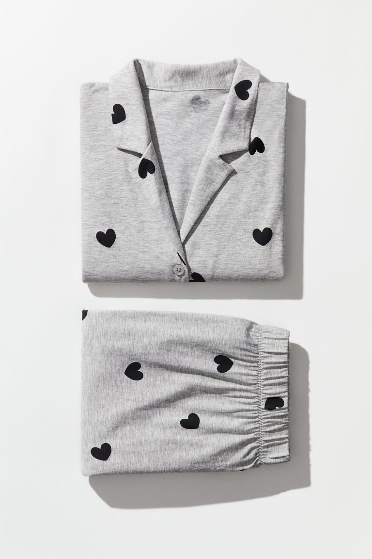 Patterned Pajamas - Light gray melange/hearts - Ladies | H&M US | H&M (US + CA)