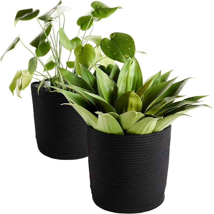 Juvale 2 Pack Decorative Woven Planter Basket with Plastic Liner for Outdoor, Indoor, Floor, Plan... | Amazon (US)