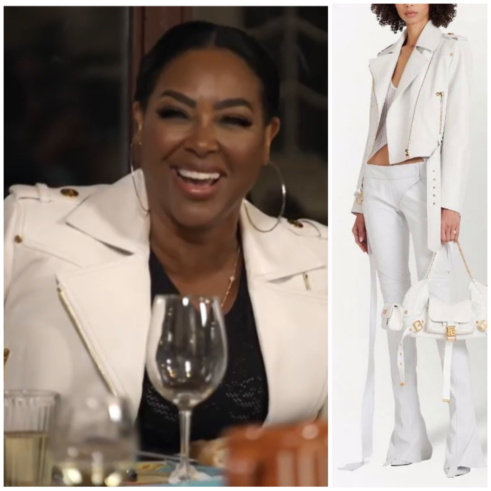 Kenya Moore White Leather Moto Jacket with Gold Hardware